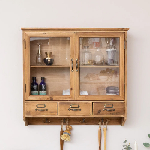 Wooden glass wall cabinet - wooden,
